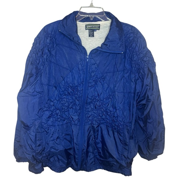 Vintage Blue Crinkle Zip Jacket Sports Accent Size Large - Picture 2 of 12